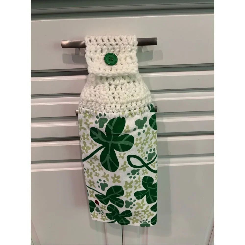 Crochet Top Kitchen Towel- Clover w/lady bug